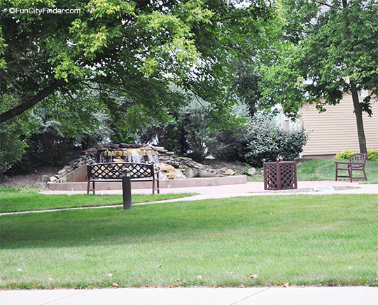 Arbuckle Acres Park fountain at park entrance near downtown Brownsburg, Indiana