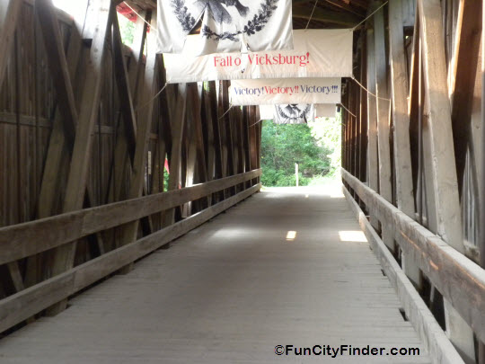 Inside the covered bridge at Conner Prairie