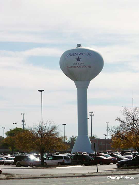 Photograph of the Greenwood water tower near the Greenwood Park Mall