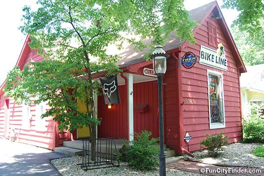 Photo of the Bike Line bike shop on The Monon Trail in the Indianapolis Cultural District of Broad Ripple Village on the north side of the Circle City