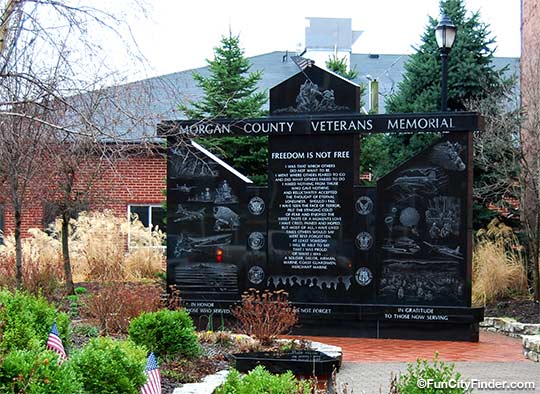 Photograph of the Morgan County Veterans Memorial in downtown Martinsville