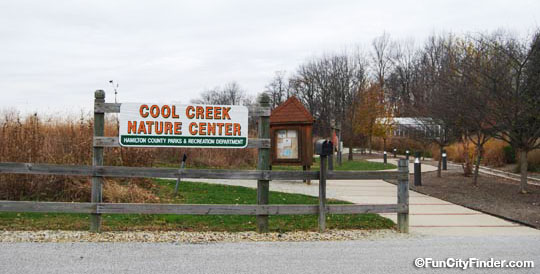 Photo of the Cool Creek Nature Center sign and trails in Westfield, Indiana